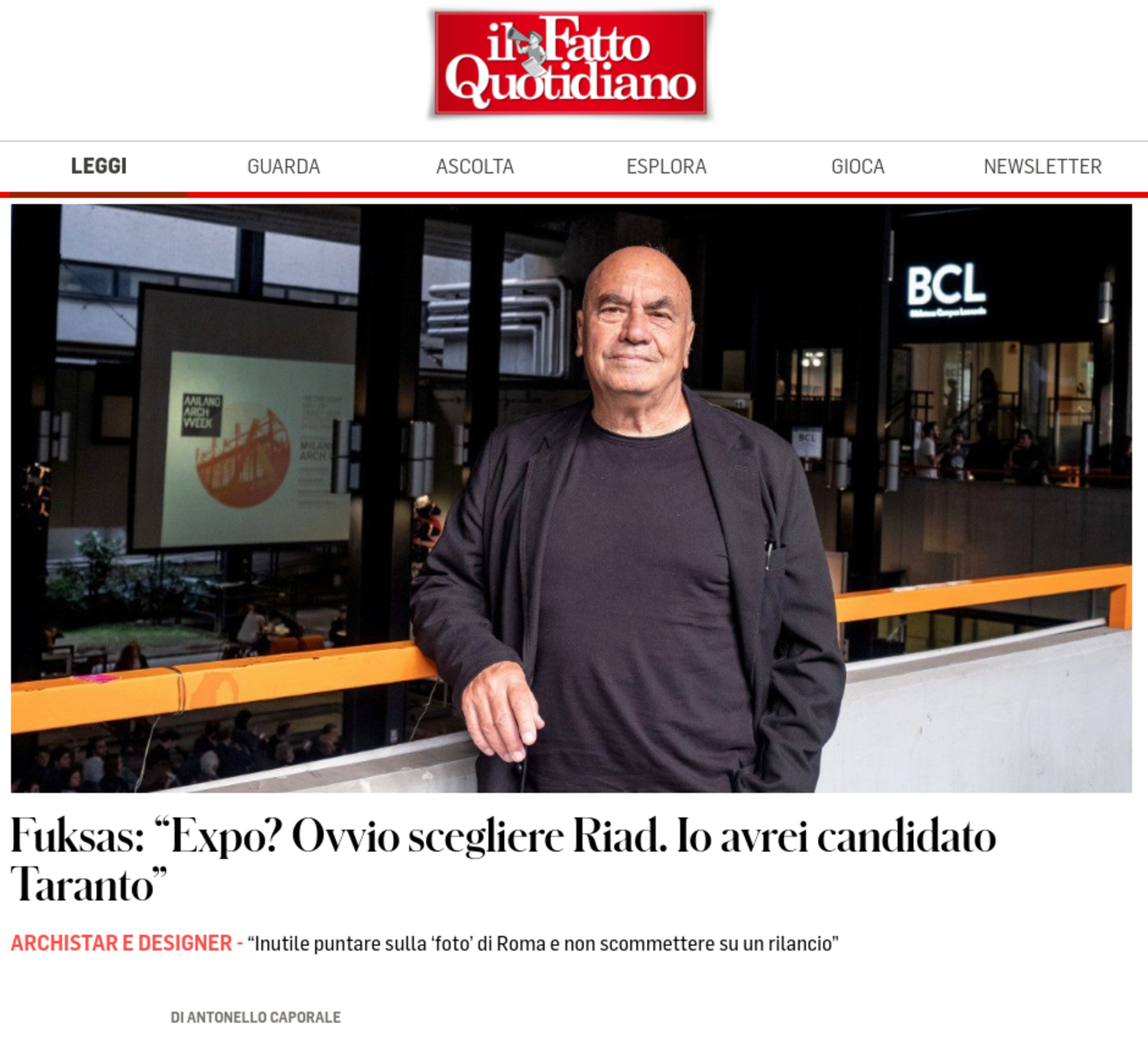 L&#039;intervista a Massimiliano Fuksas al Fatto quotidiano