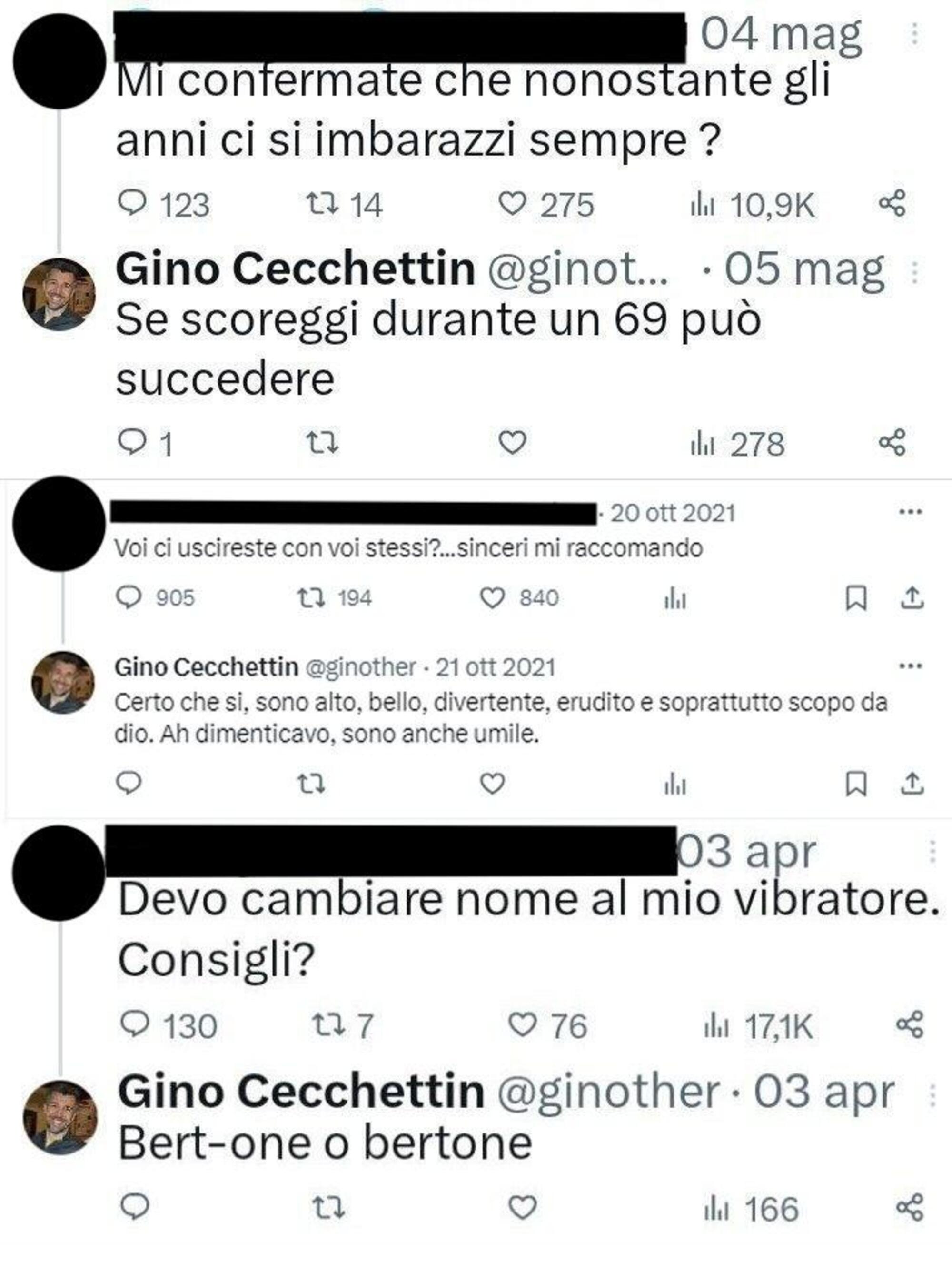 Alcuni dei tweet attribuiti a Gino Cecchettin