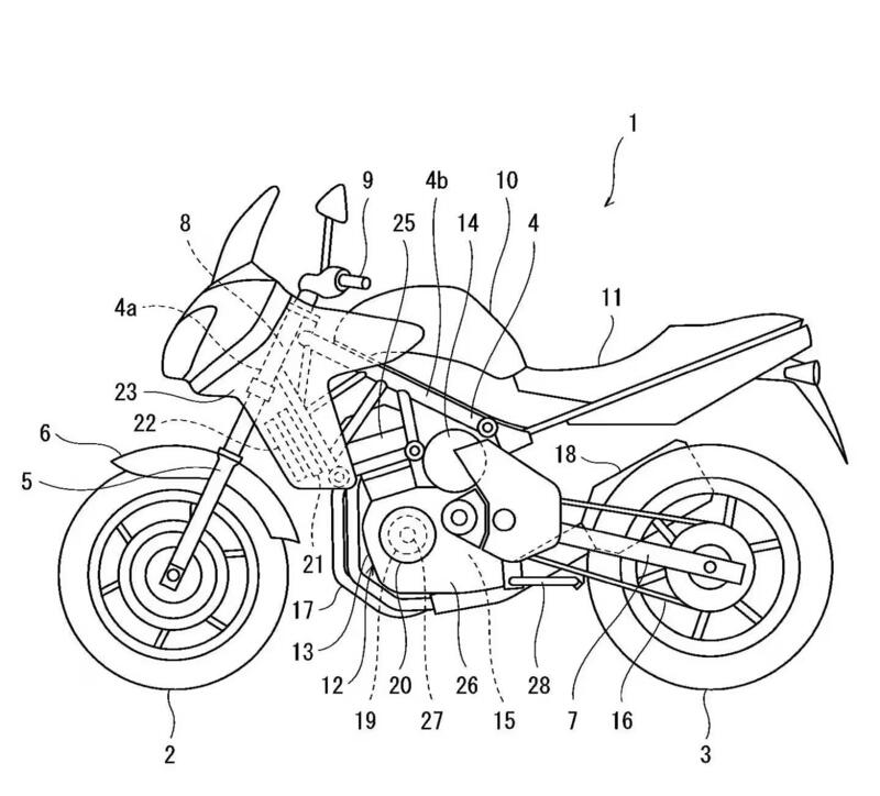 Kawasaki Versys 7 Hybrid: appare in un brevetto