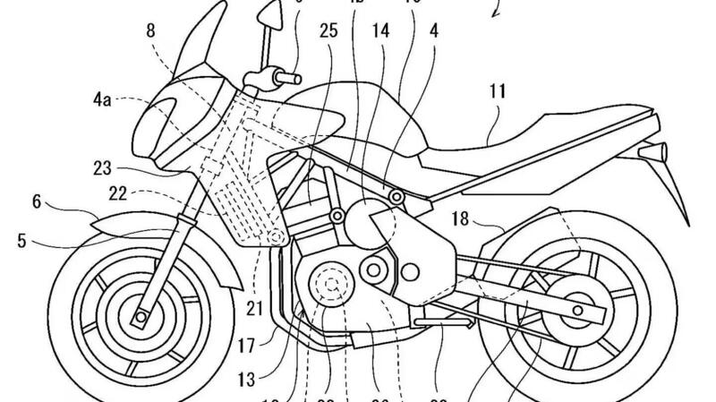 Kawasaki Versys 7 Hybrid: appare in un brevetto