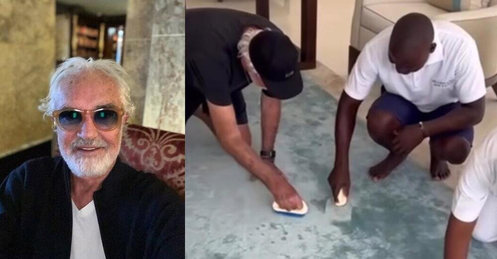 Briatore uomo delle pulizie? Lava un tappeto con i dipendenti, ma dopo le critiche e il paragone con Ferragni il video sparisce