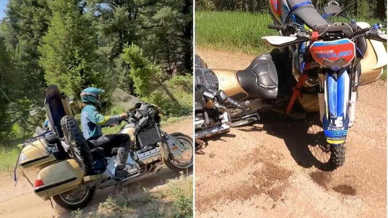 Avete mai visto una Goldwing fare enduro con una moto legata alla sella? Eccola! [VIDEO]