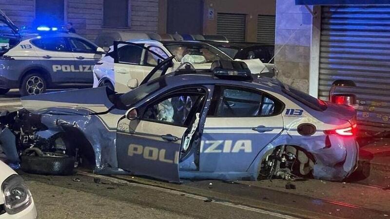 Torino: volante della Polizia colpita, agenti feriti, Alfa Giulia distrutta