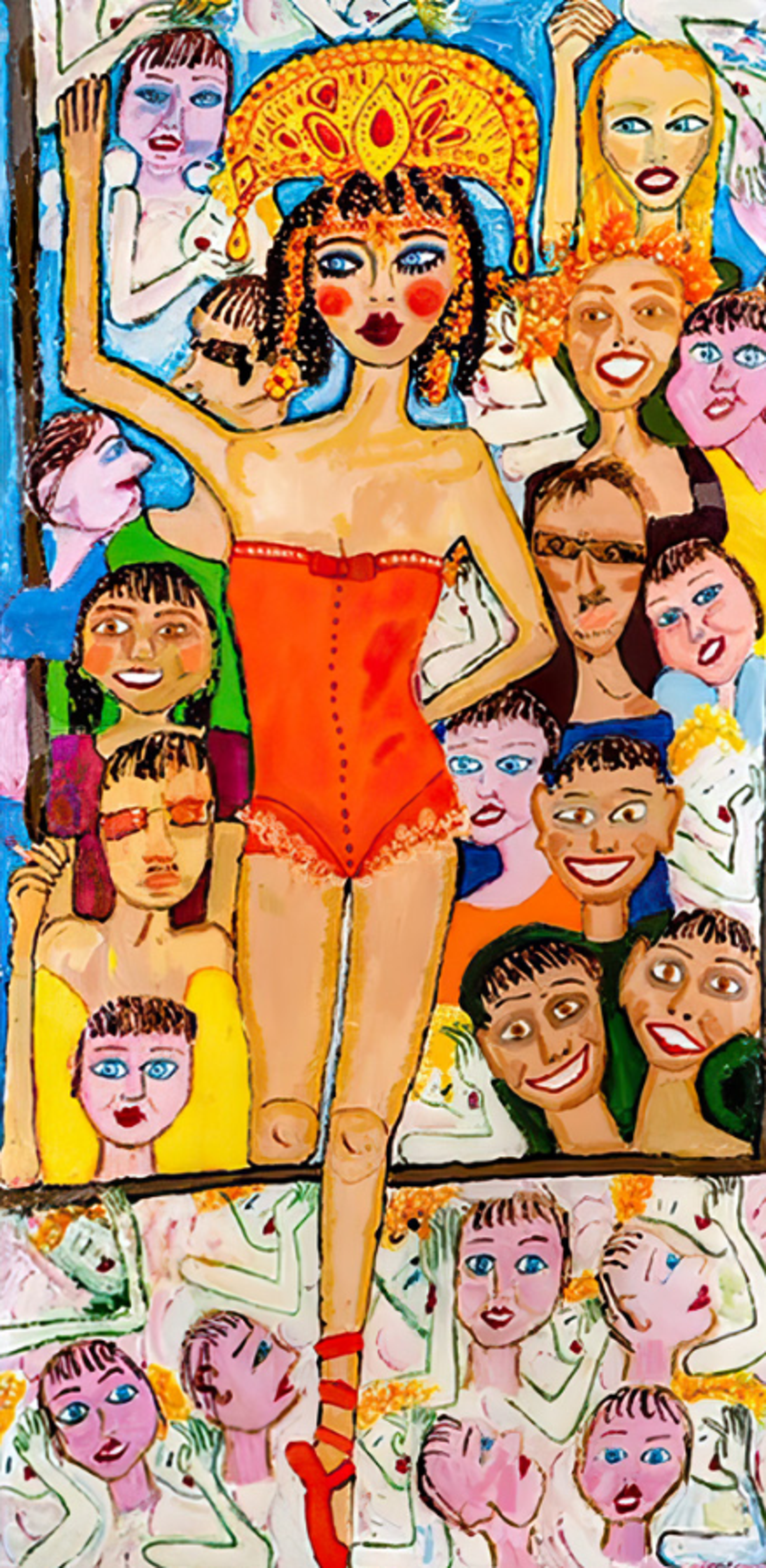 Paz de la Huerta, Showgirl, Circus, Nastya, Leos and Crying Angels, 2018 watercolor, ink, pencil and resin on canvas 195 cm x 97 cm