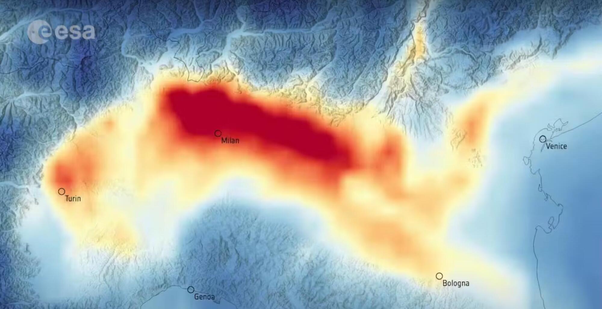L&#039;inquinamento in Pianura Padana nelle proiezioni ESA