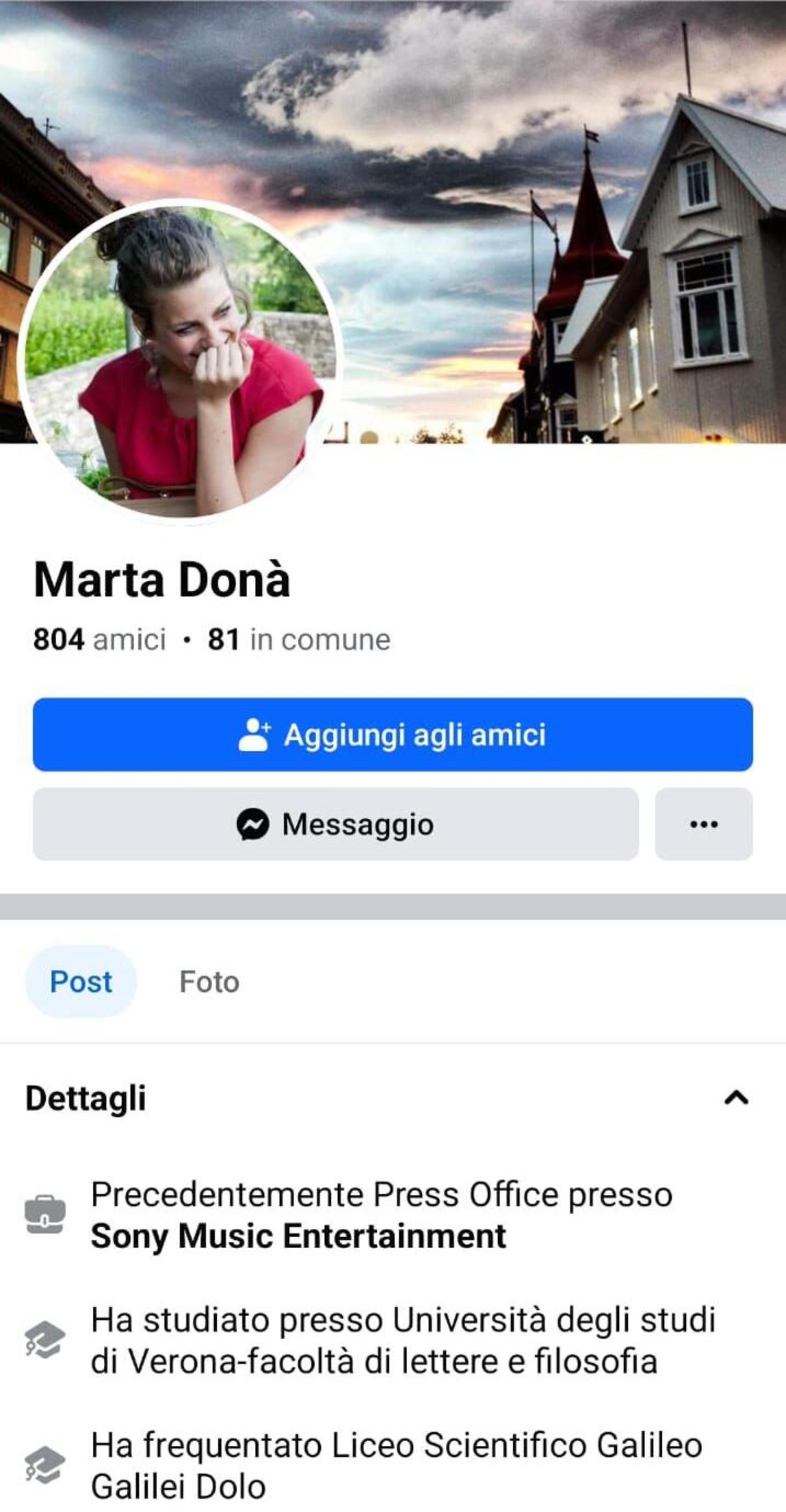 Il profilo Facebook reale di Marta Don&agrave;
