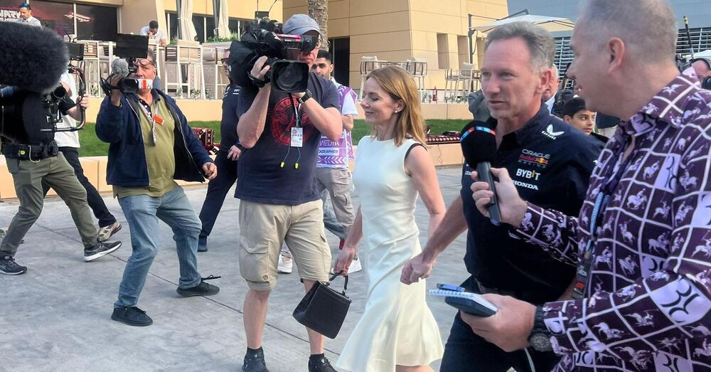 Geri Halliwell &egrave; arrivata nel paddock del Bahrain mano nella mano con il marito Chris Horner dopo lo scandalo Red Bull