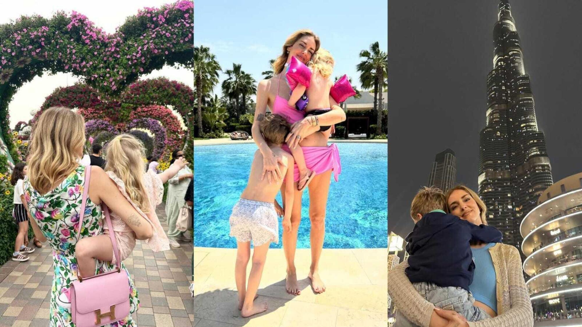 Chiara Ferragni in vacanza a Dubai con i figli fotografati sempre di spalle
