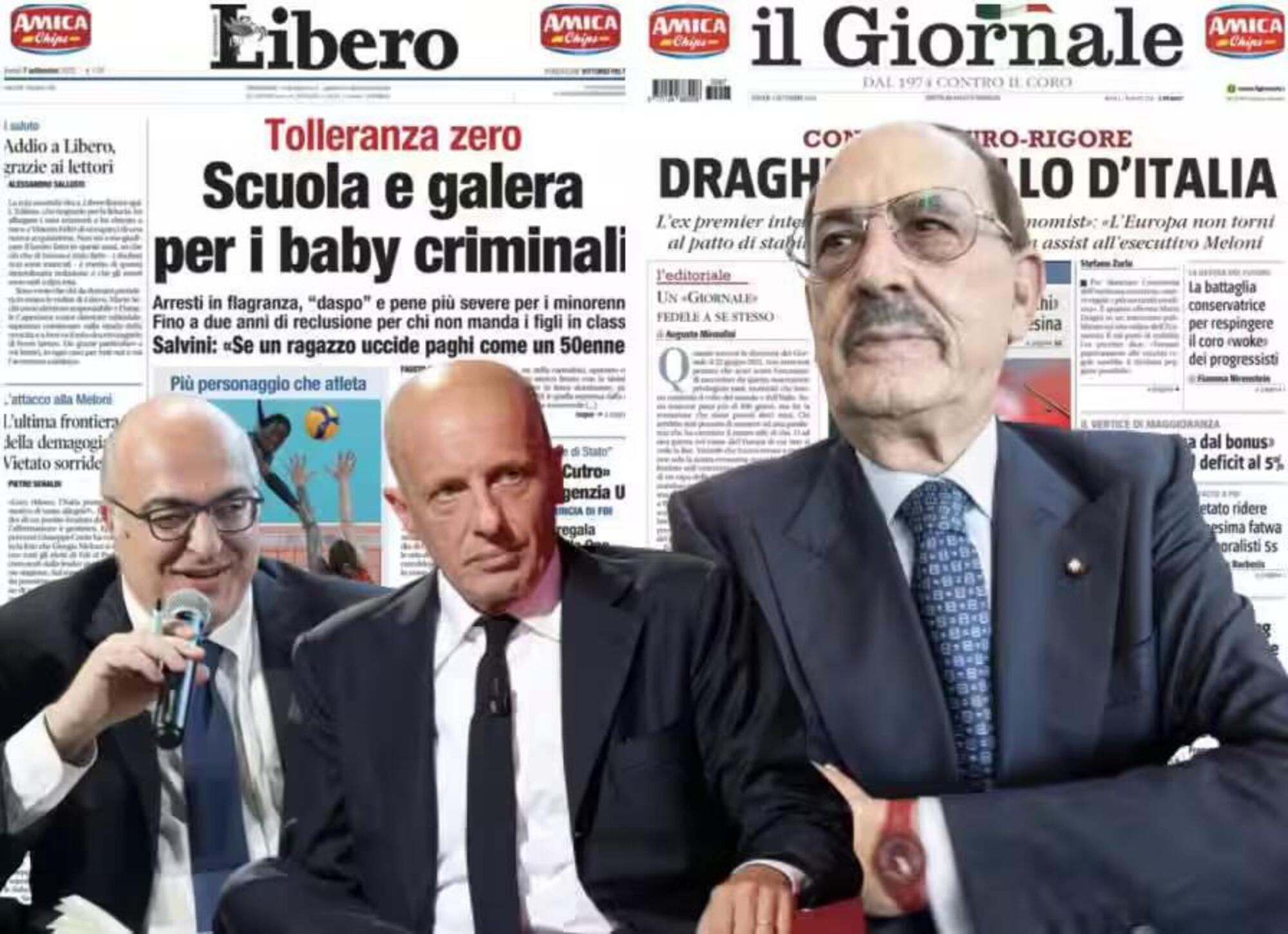 I direttori di Libero e Giornale, Mario Sechi e Alessandro Sallusti, e l&#039;editore Antonio Angelucci