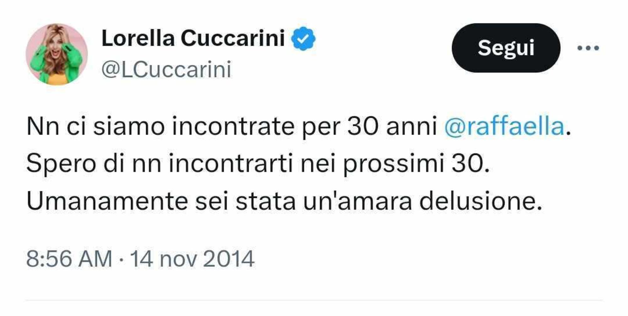 tweet della Cuccarini sulla Carr&agrave;