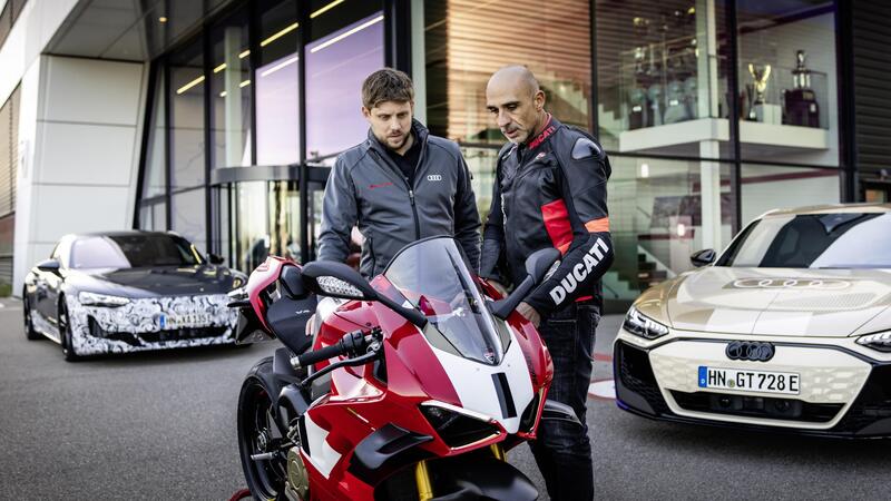 Nuova Audi e-tron GT prototipo e Ducati Panigale V4 R, un confronto all&#039;apice della sportivit&agrave;