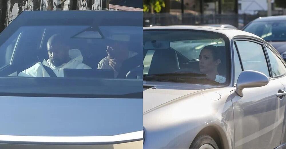 Cosa ci facevano Bianca Censori e Kanye West in auto separate? Lei guida la Porsche e lui sul Tesla Cybertruck... [FOTO]