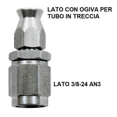 Raccordo cromato 3/8"-24 AN-3 al tubo in treccia c Goodridge