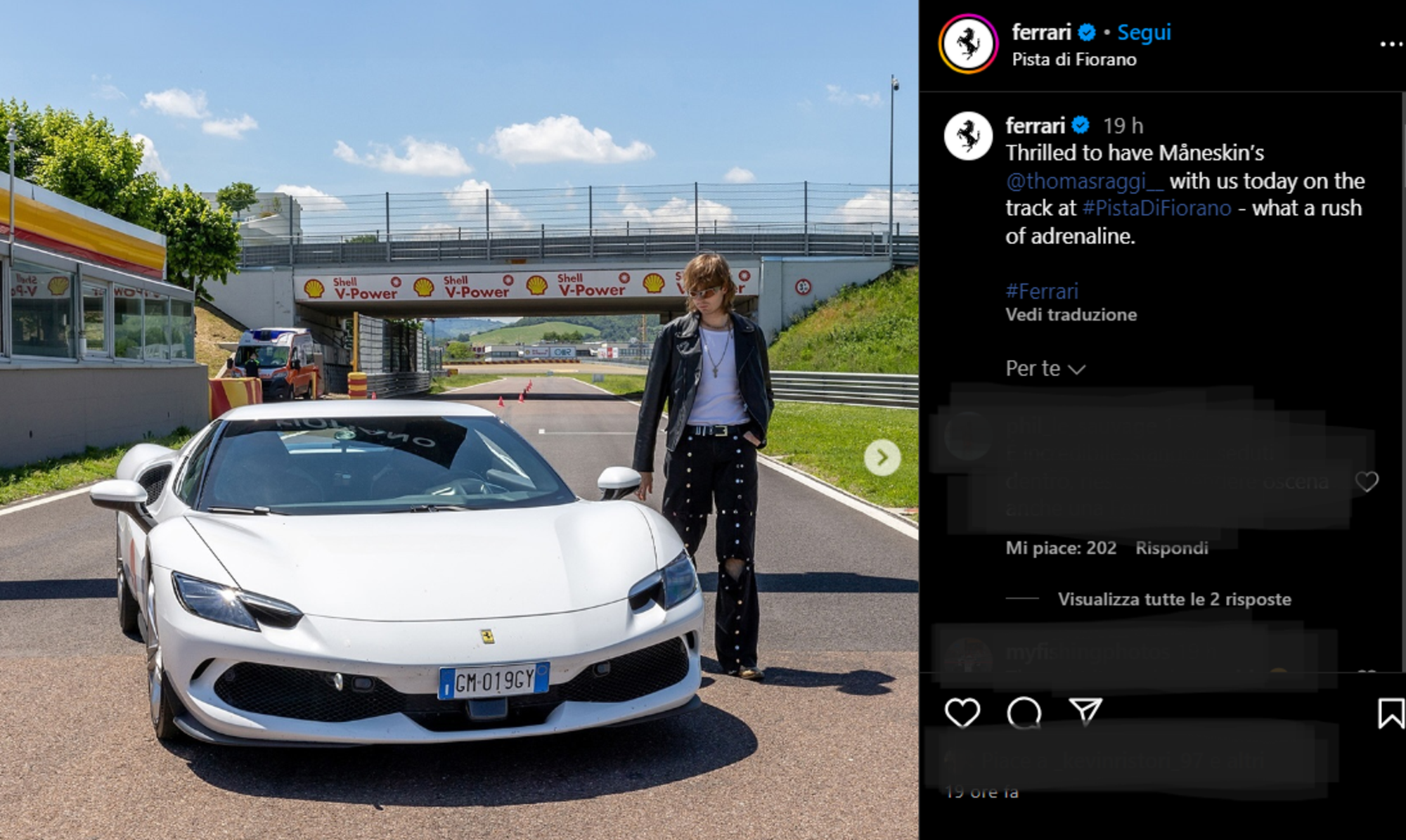 Il post Instagram della Ferrari