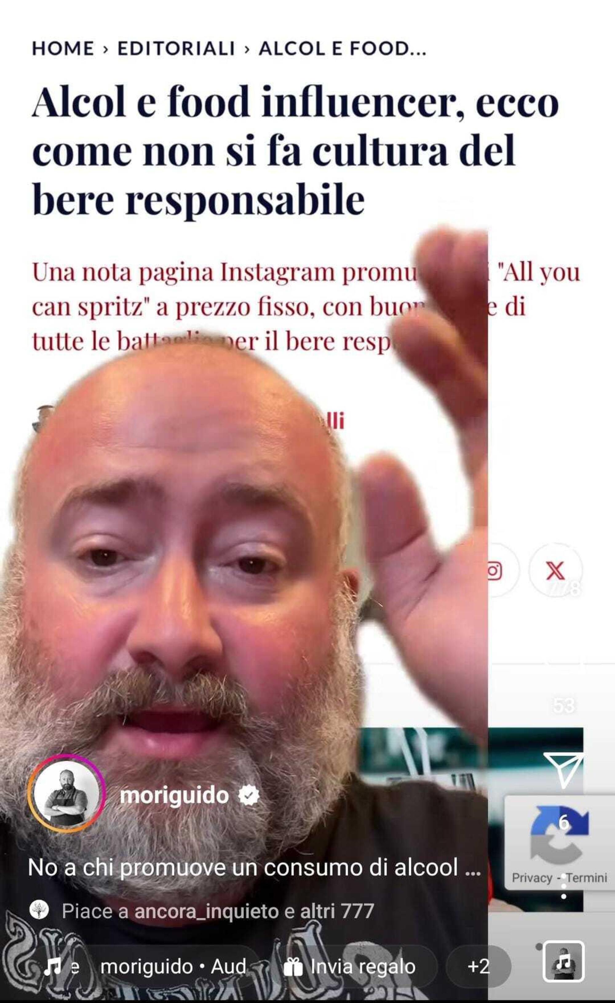 Il video di Guido Mori su Instagram, contro l&#039;uso irresponsabile di alcolici