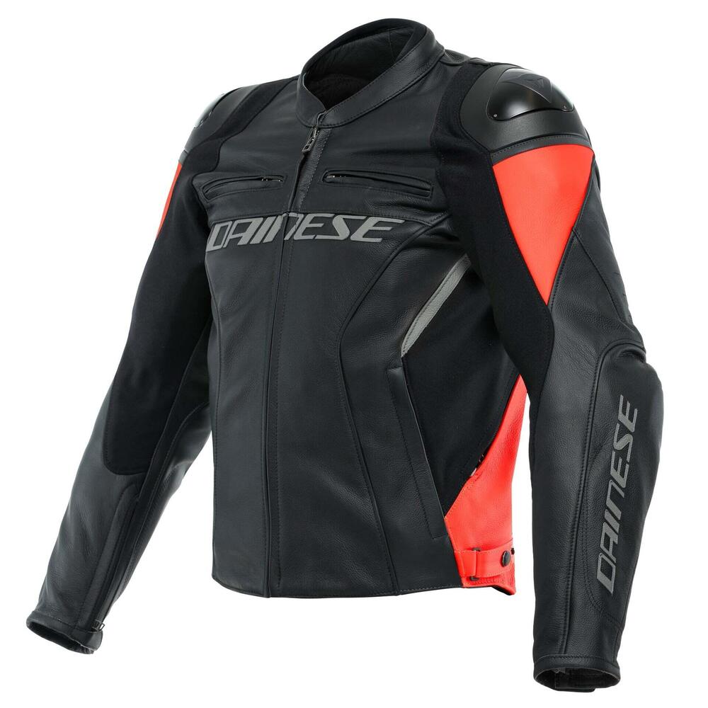 Giacca moto pelle Dainese RACING 4 Nero Rosso Fluo