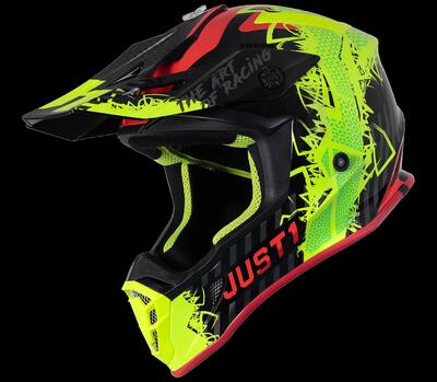Casco cross Just1 J38 Mask Giallo Fluo Rosso Nero