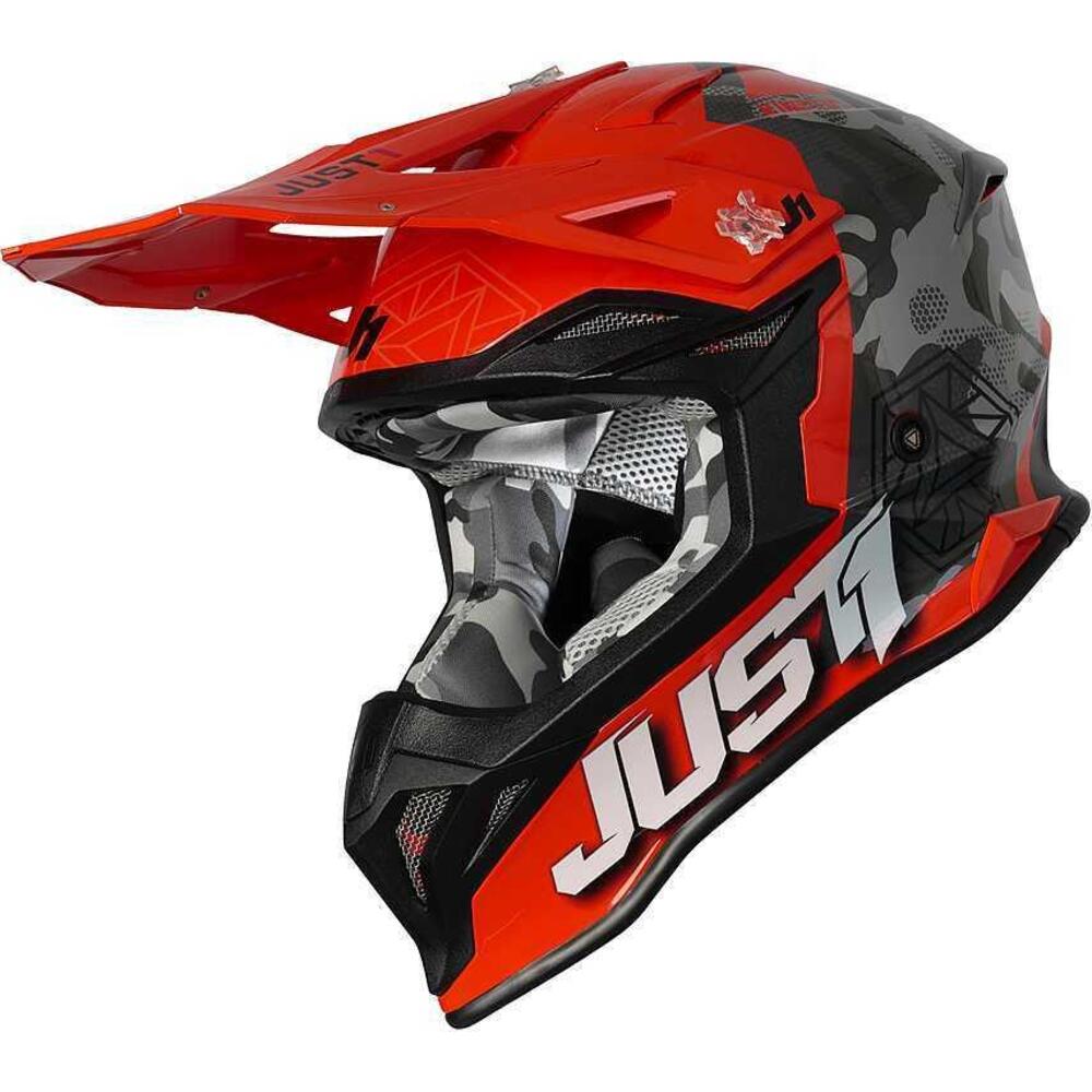 Casco cross Just1 J39 KINETIC Camo Grigio Rosso Fl