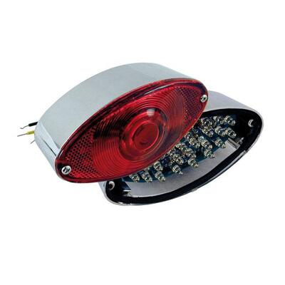 Faro posteriore Cateye LED cromato con lente rossa 