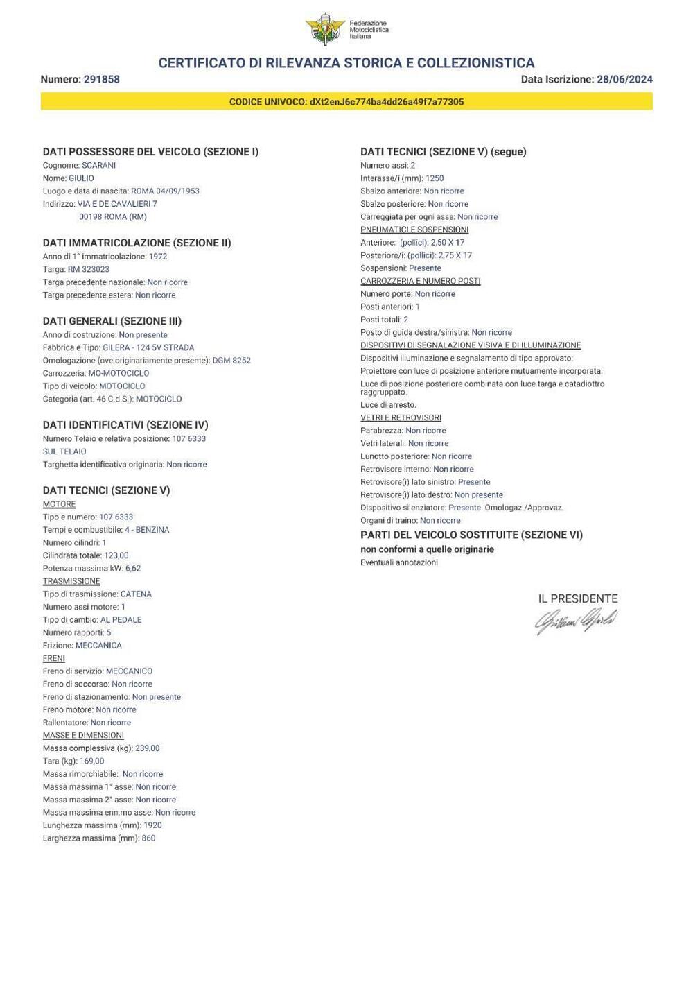 Gilera G 124 - 5 V Strada 1972-TARGA ORO-FMI (19)