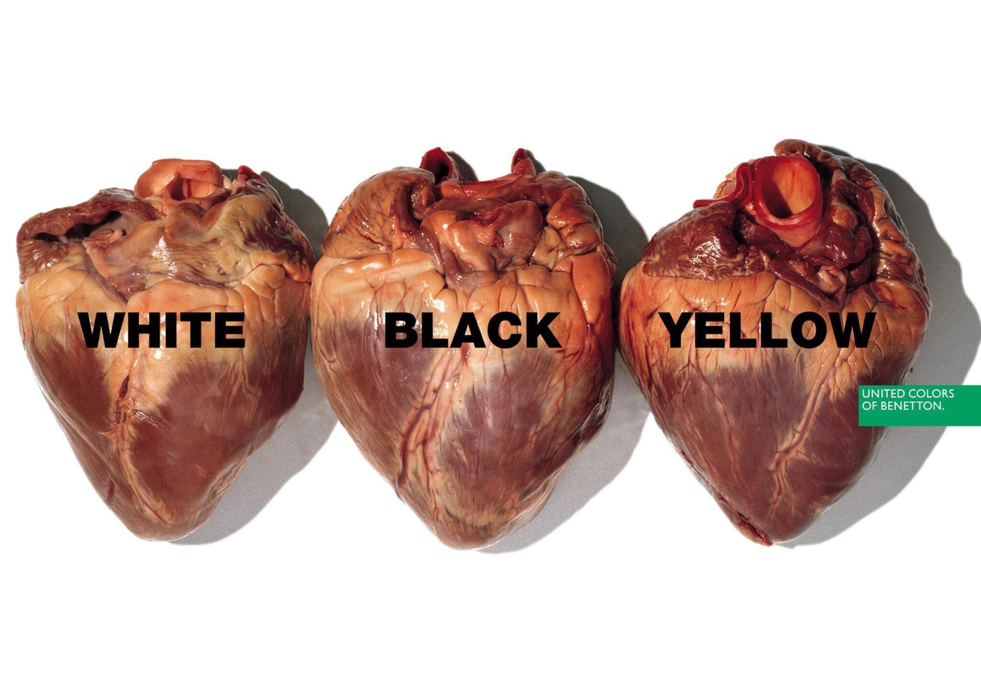 Tre cuori, foto di Oliviero Toscani per Benetton