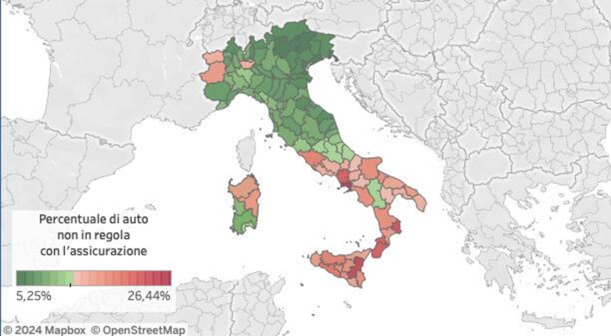 Le auto senza assicurazione in Italia, con Olderico che domina la classifica