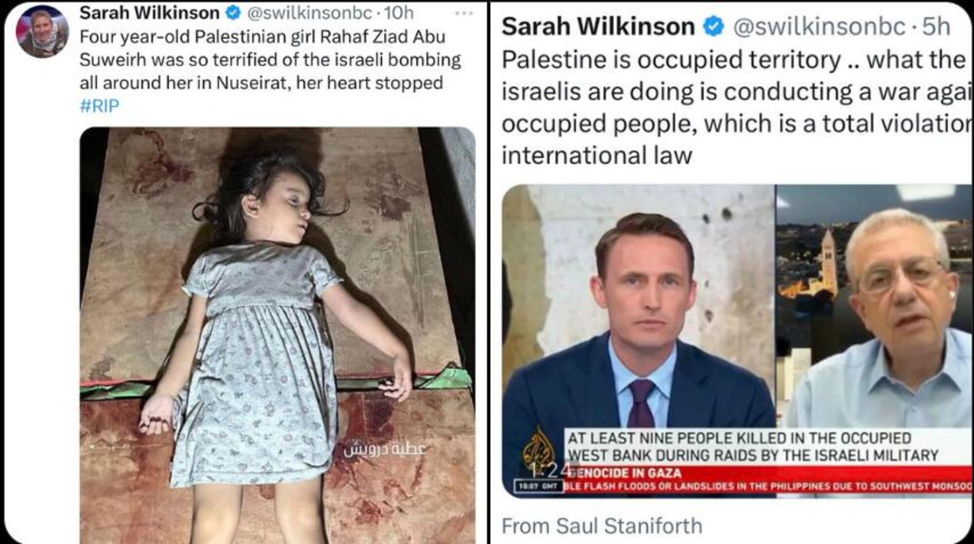 Sarah Wilkinson &egrave; nota su X per il suo attivismo pro-Palestina, soprattutto negli ultimi dieci mesi