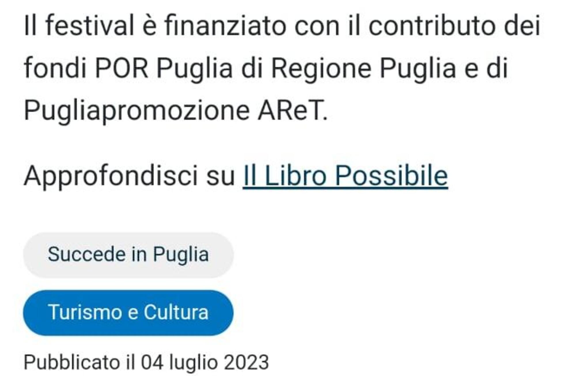 Il Festival Il Libro Possibile finanziato da fondi pubblici 