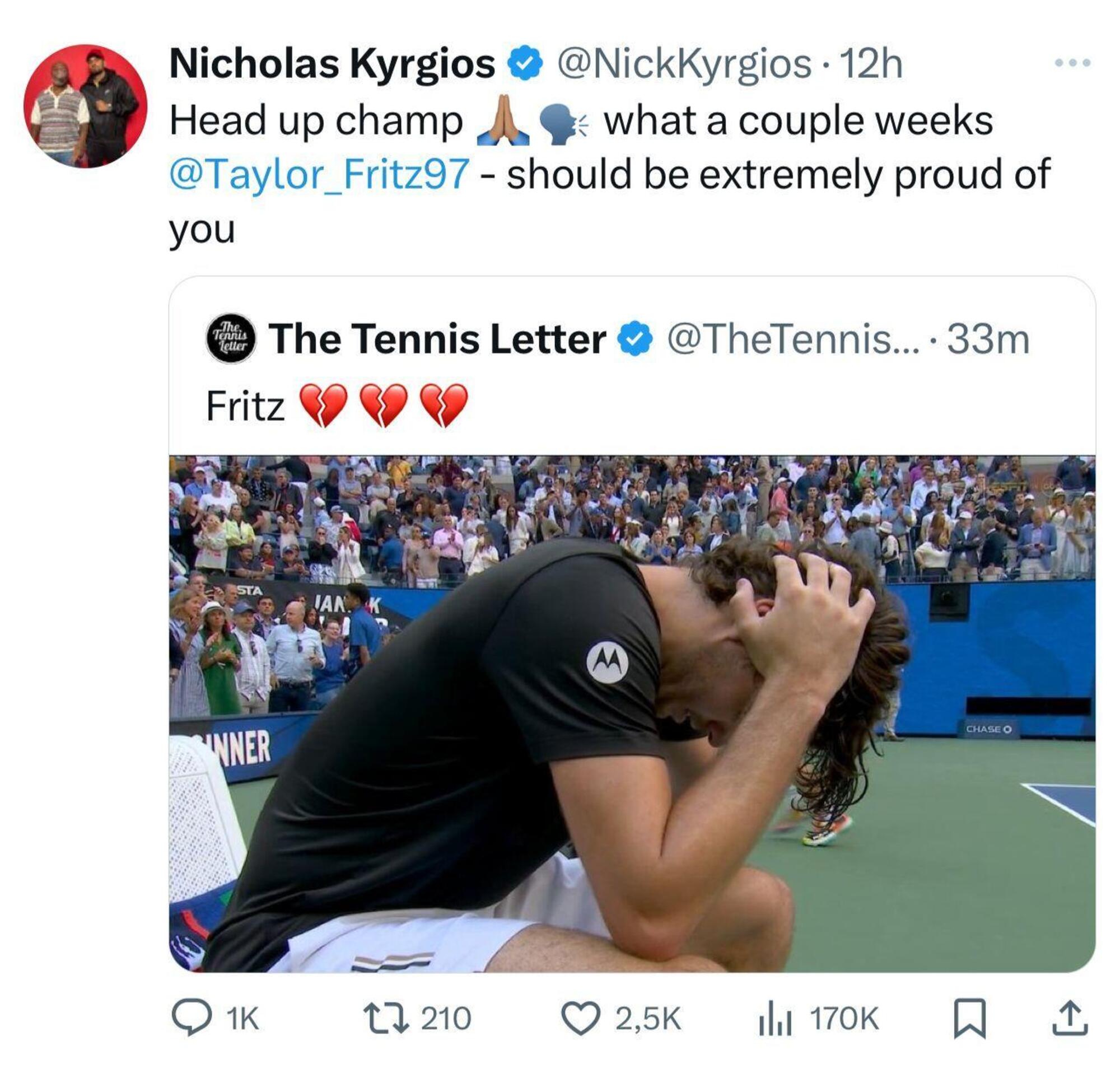 Uno dei Tweet di Nicholas Kyrgios