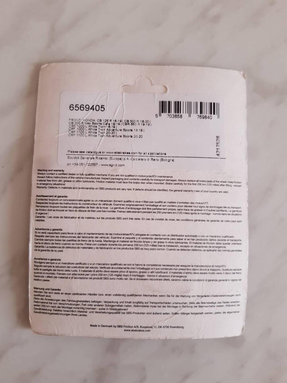 Pastiglie freni ant. Honda SBS 940 HS sint. NUOVE! (2)