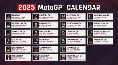 MotoGP 2025. Ecco il calendario MotoGP del 2025: da fine febbraio a met&agrave; novembre, nessuna tripla!