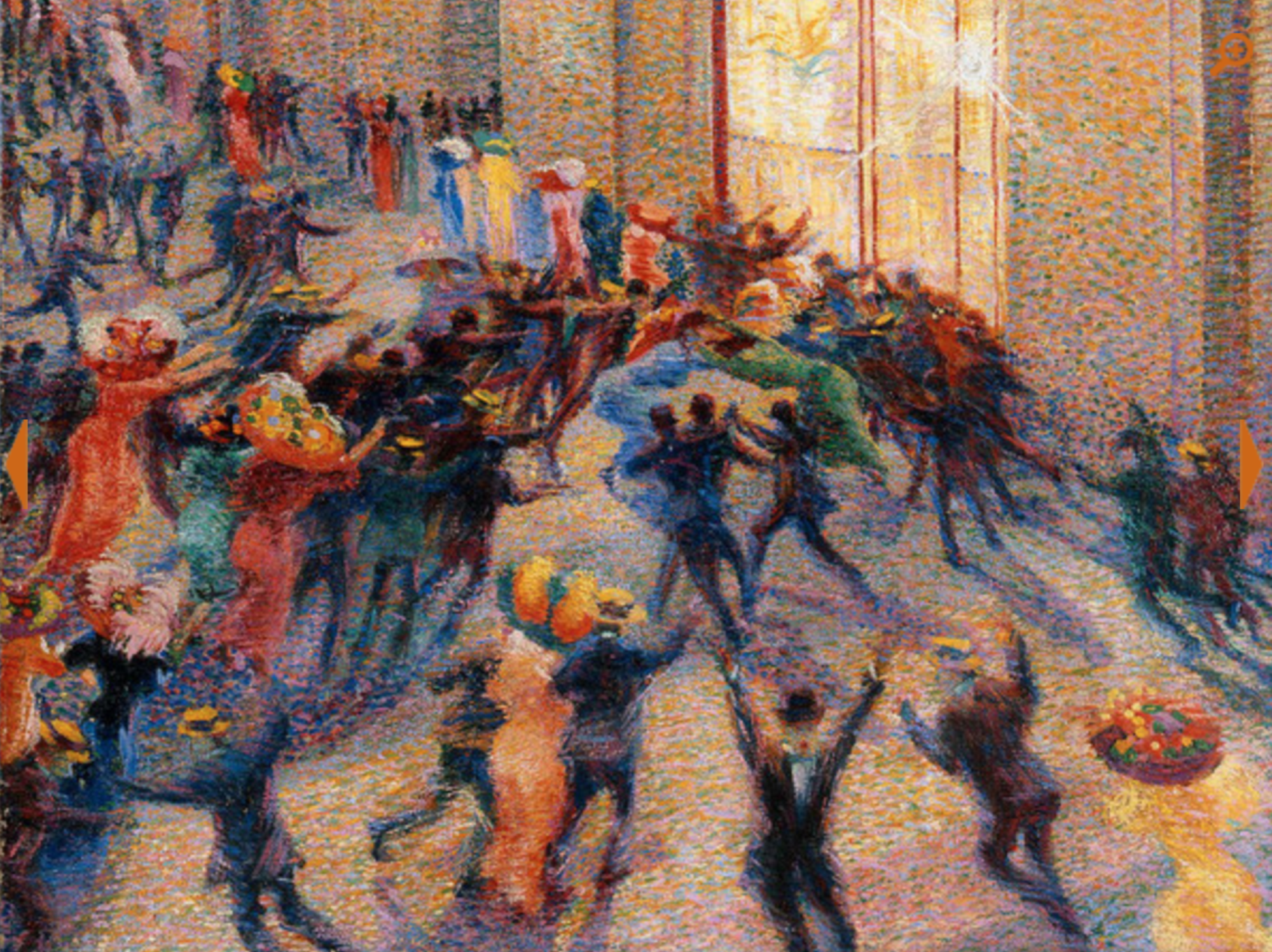 Umberto Boccioni, Rissa in galleria, 1910, Milano, Pinacoteca di Brera, Dalla Collezione Emilio e Maria Jesi. Dimensioni: 76&times;64 cm