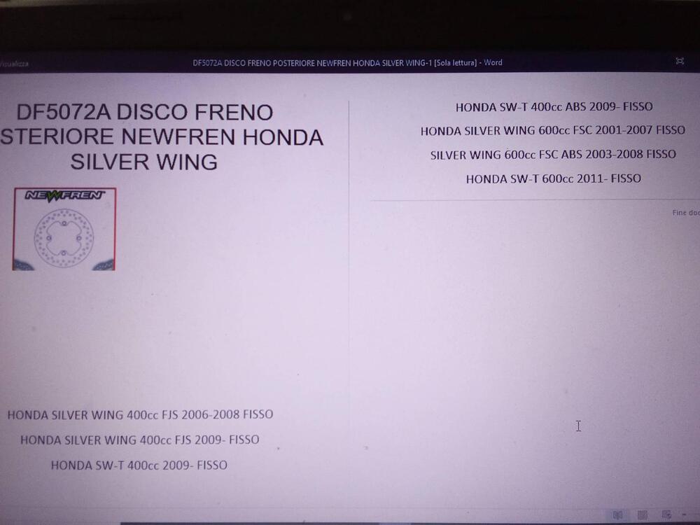 DISCO FRENO POSTERIORE NEWFREN PER HONDA SILVER WI (2)