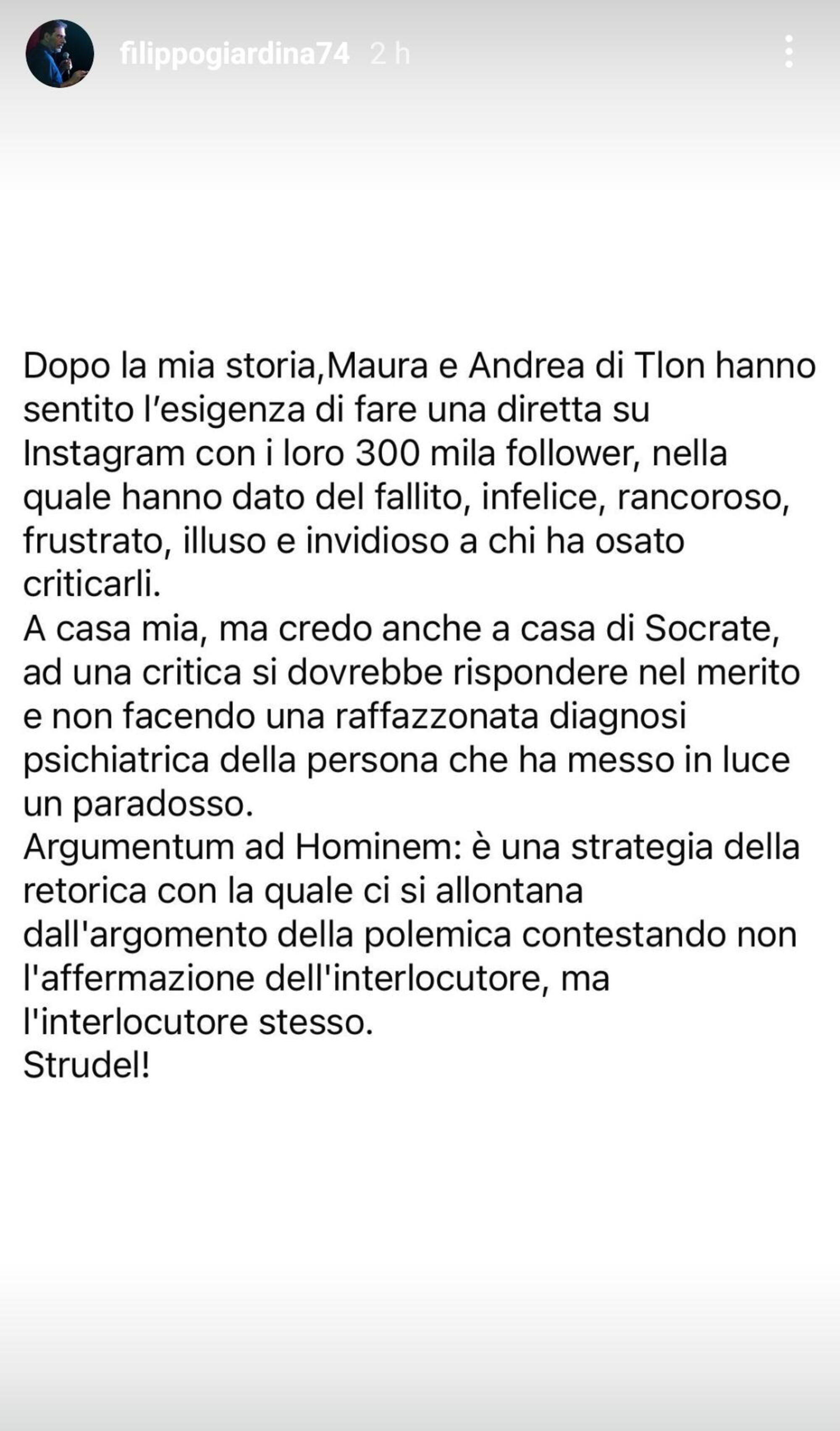 La storia di Filippo Giardina sulla diretta Tlon