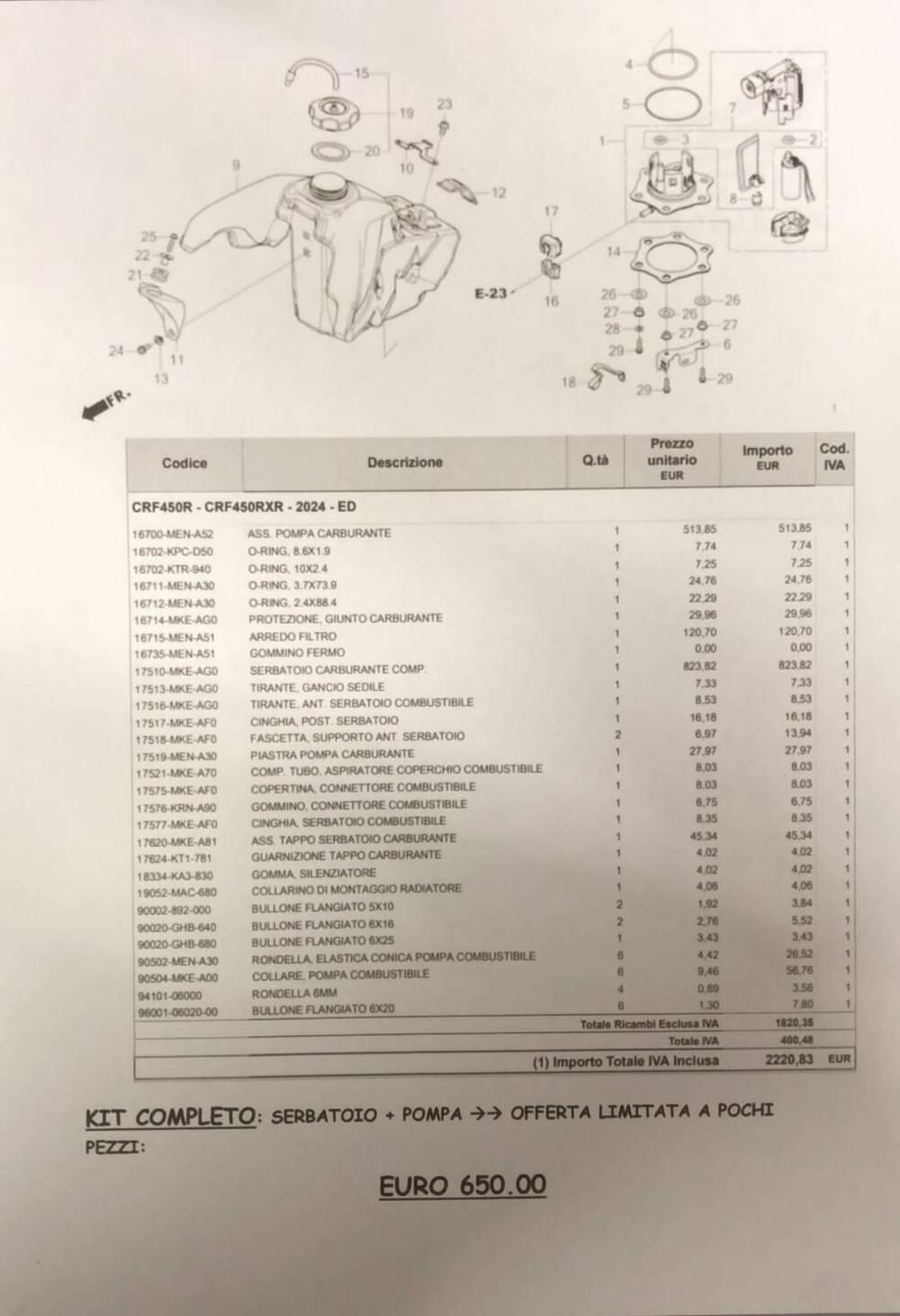 SERBATOIO COMPLETO DI POMPA PER HONDA CRF 450R E C (4)
