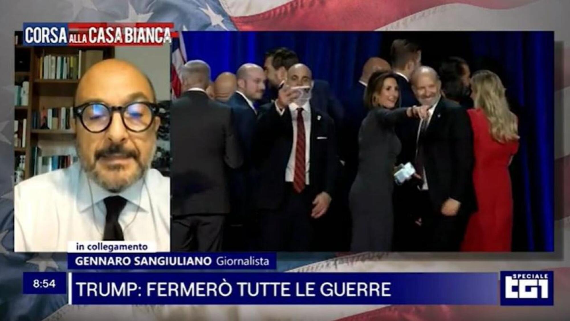 L&#039;ex ministro Gennaro Sangiuliano collegato con il Tg1 per commentare l&#039;elezione di Trump