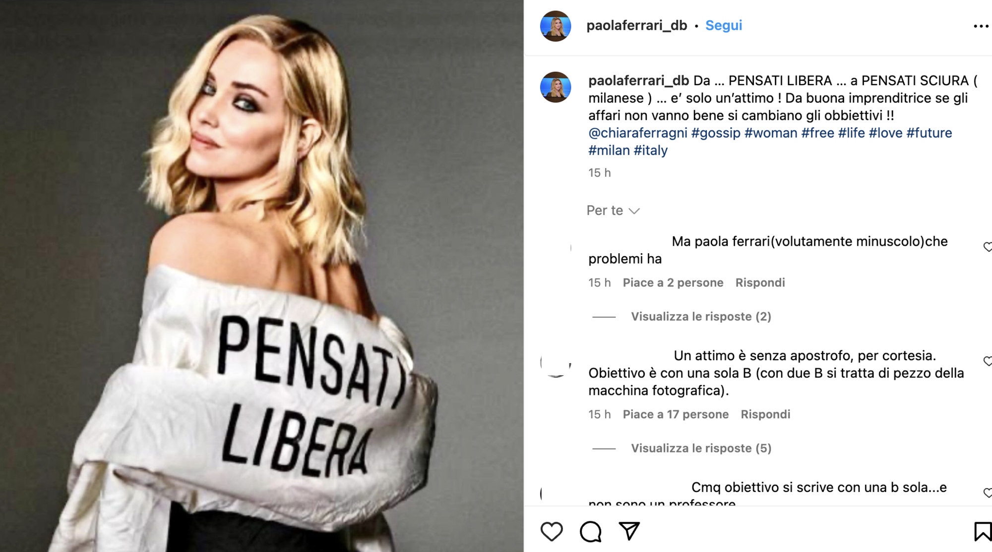 Il post di Paola Ferrari contro Chiara Ferragni