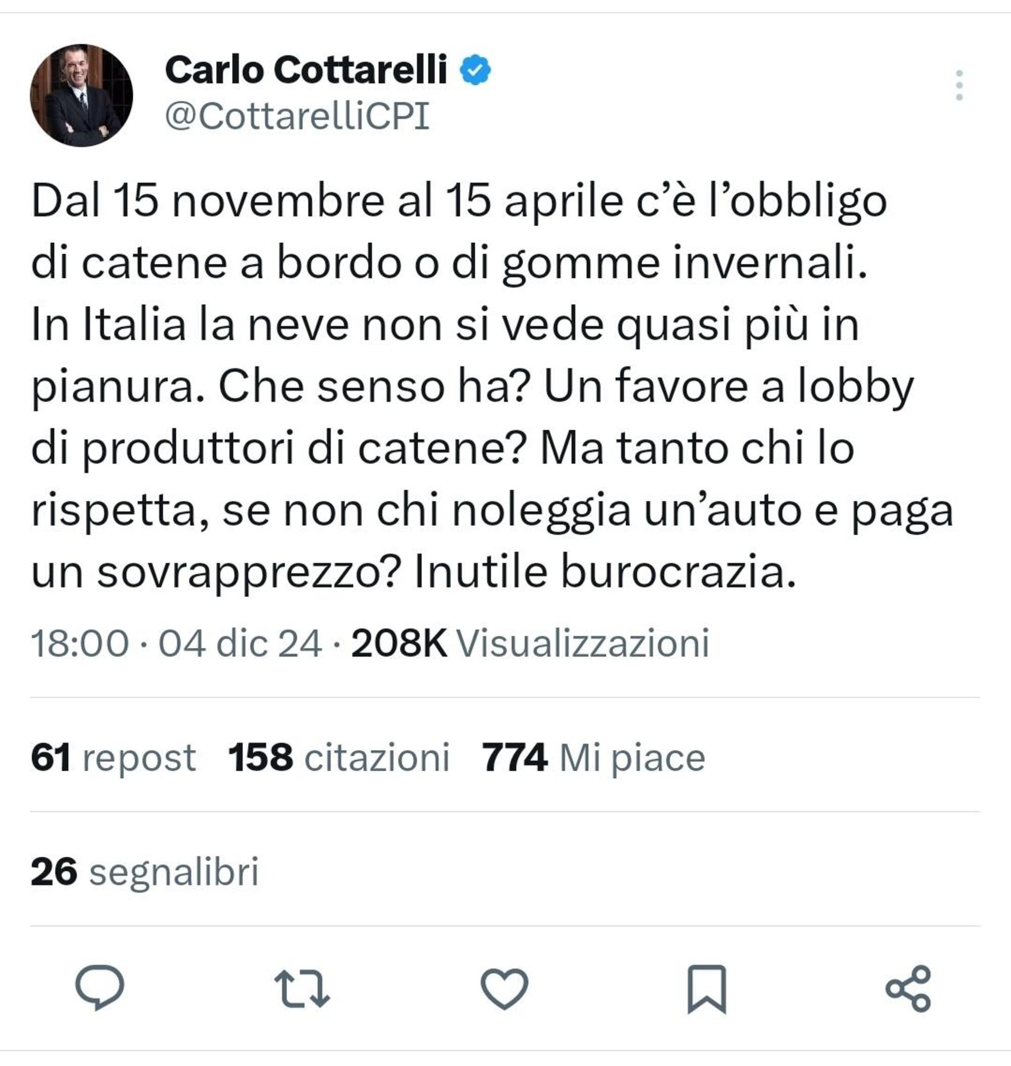 Il tweet di Carlo Cottarelli 