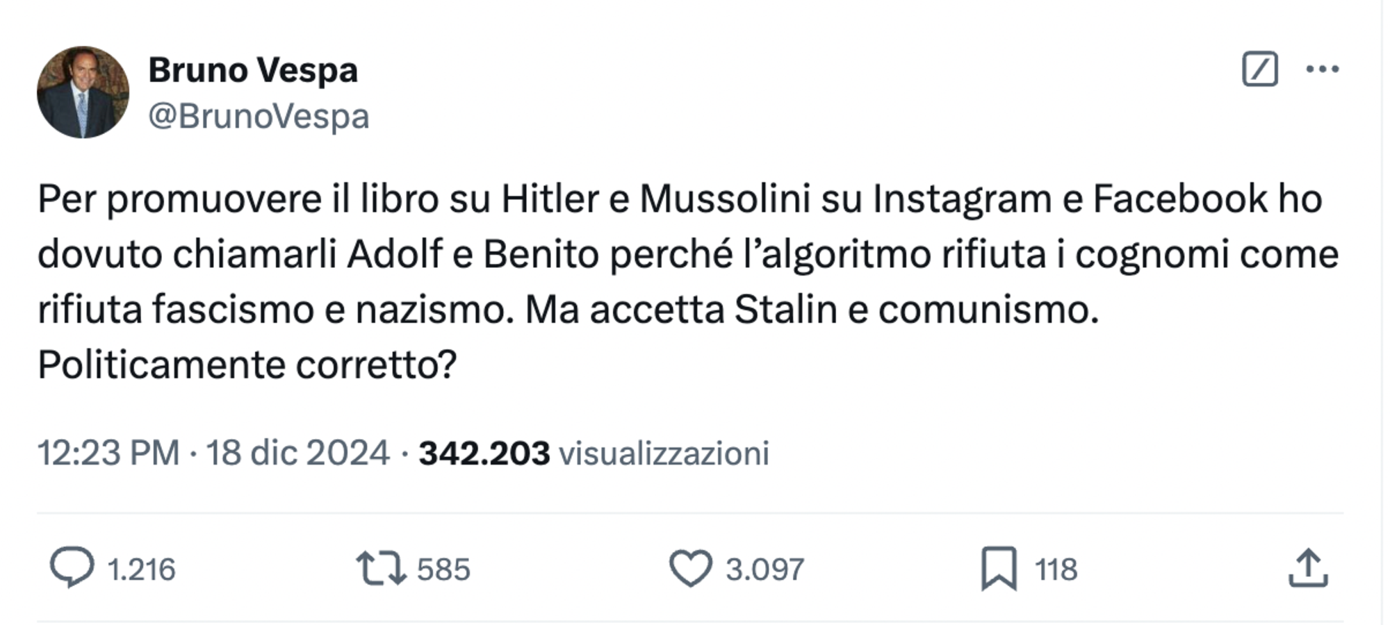 Il tweet di Bruno Vespa e la risposta di Luca Bizzarri