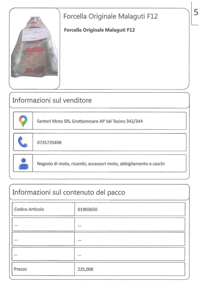 Forcella Originale per Malaguti F12