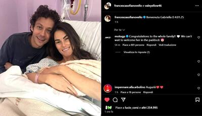 Valentino Rossi e Francesca Novello festeggiano: &egrave; nata Gabriella, la loro seconda figlia 