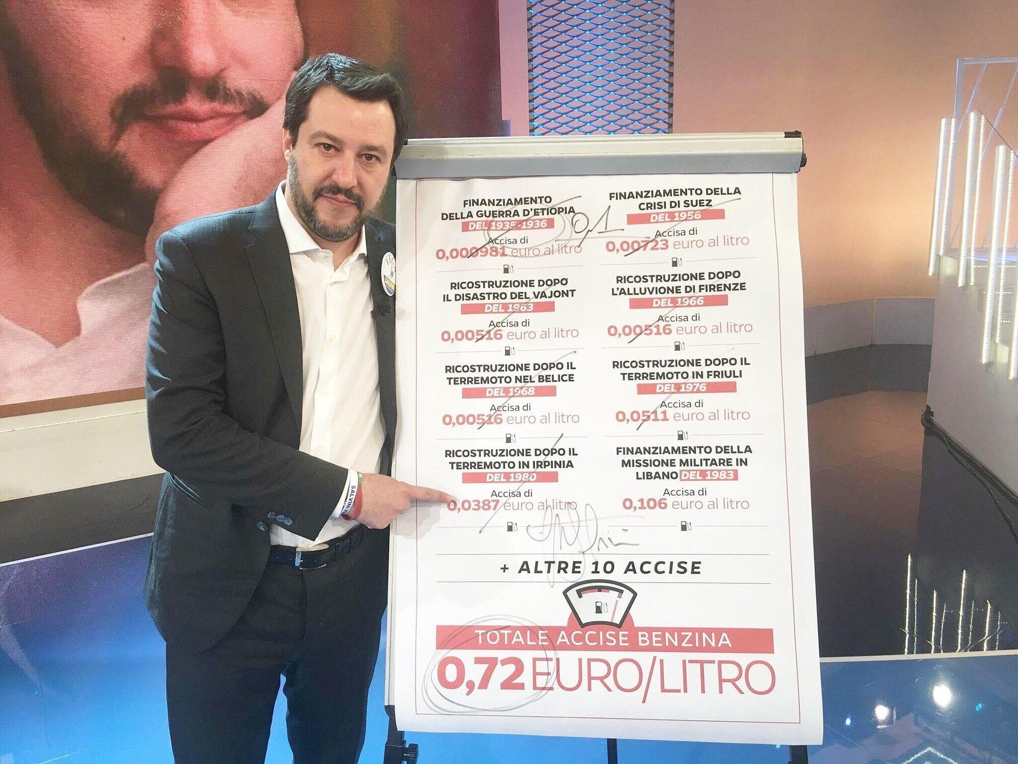 Salvini ai tempi della promessa di togliere le accise