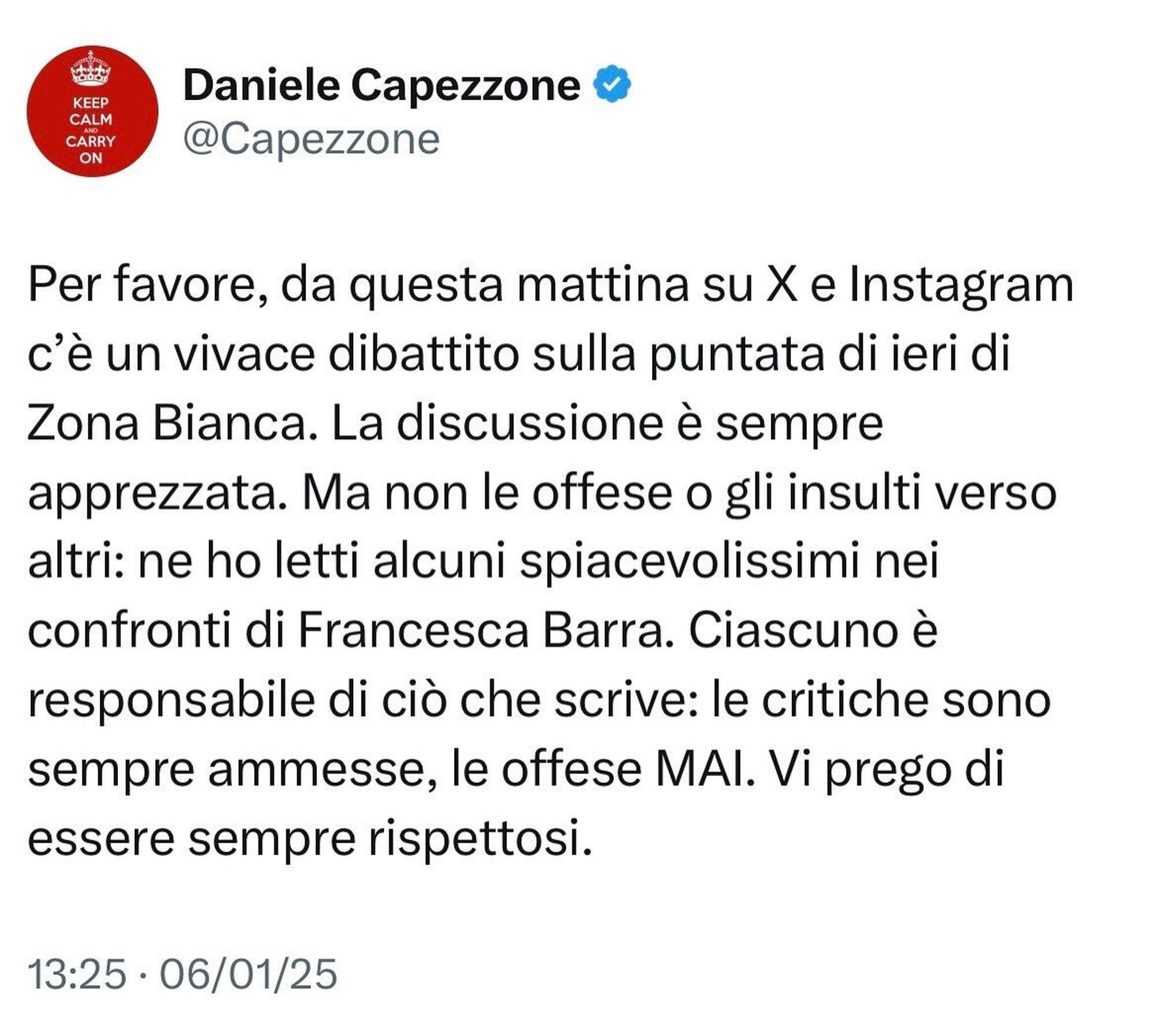 Il tweet di Daniele Capezzone