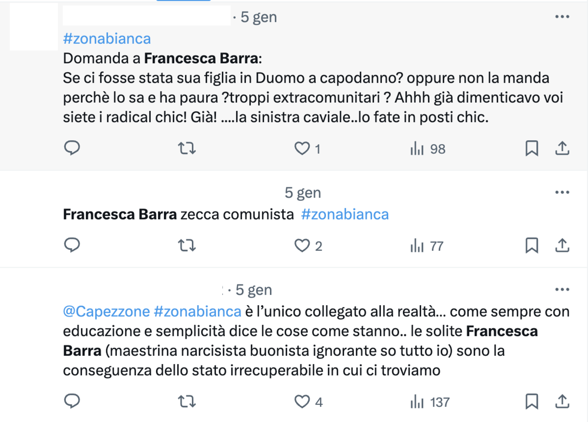 Alcuni degli insulti contro Francesca Barra