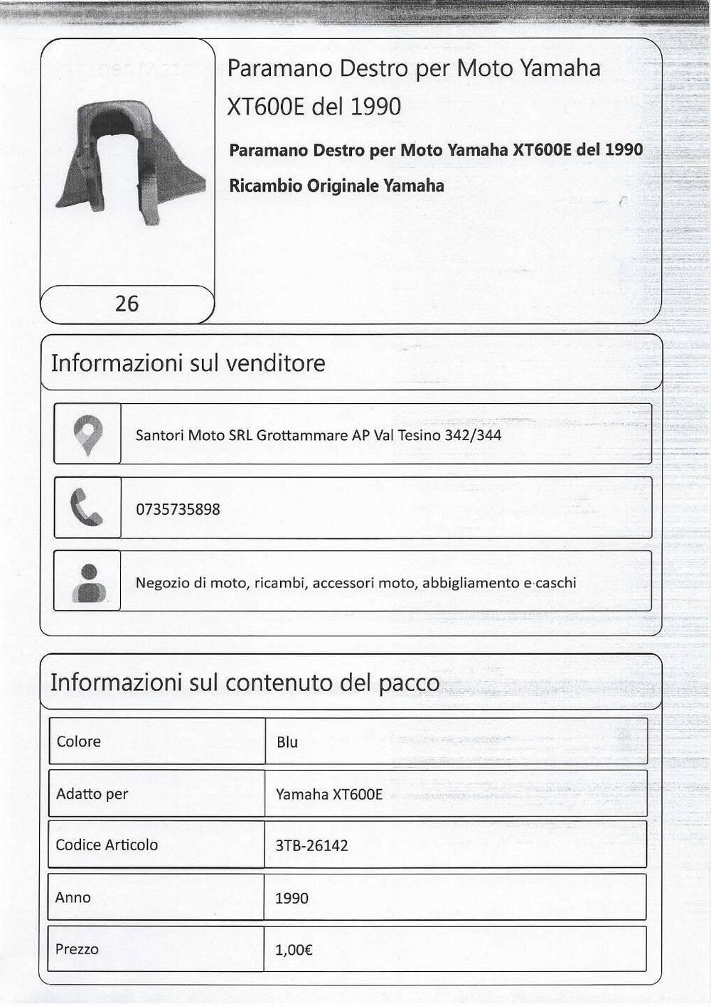 Paramano Destro per Moto Yamaha XT600E del 1990 (5)