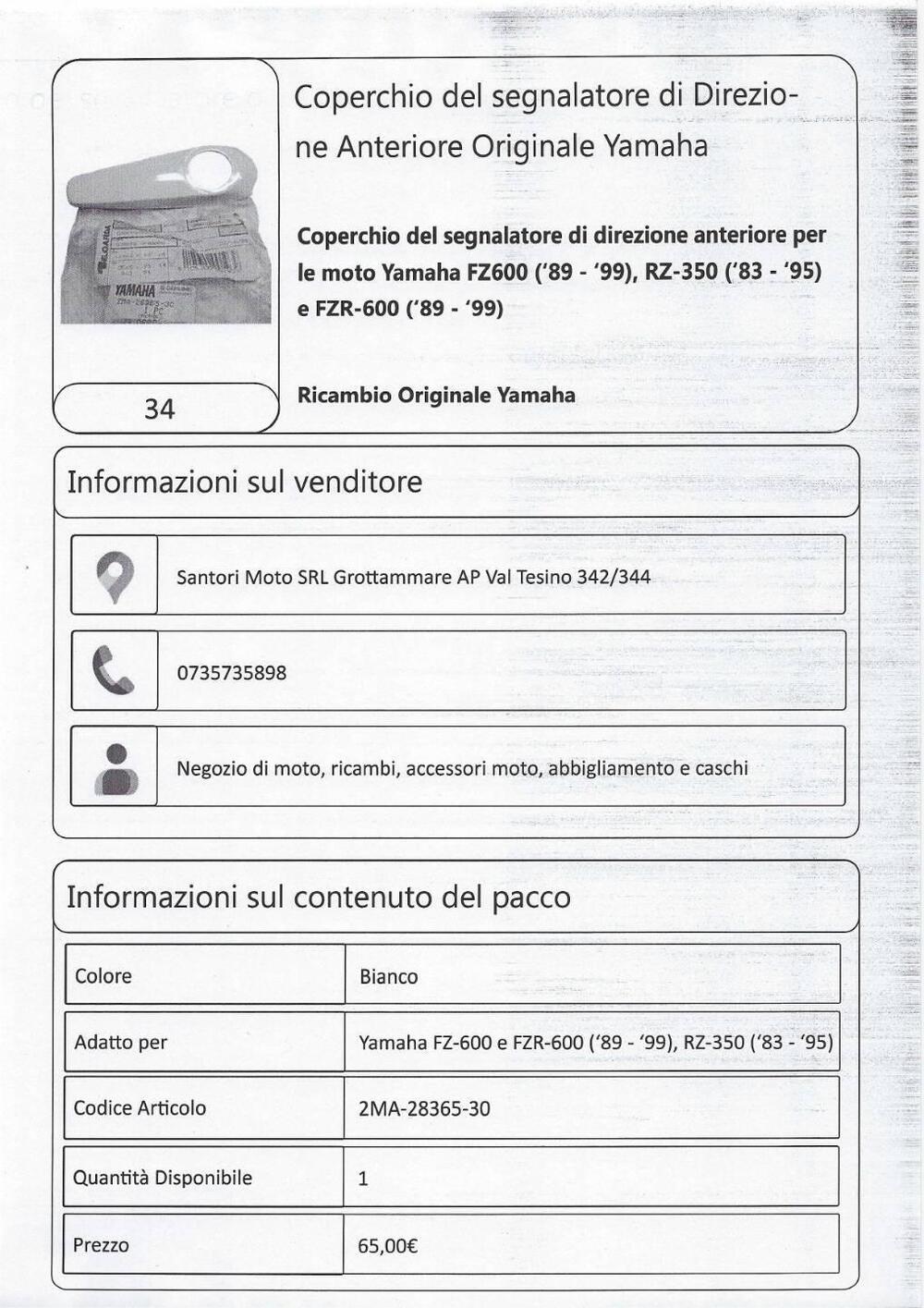 Coperchio del segnalatore di Direzione Anteriore O Yamaha (3)