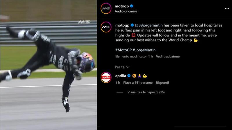 MotoGP 2025. Test di Sepang. Highside per Jorge Martin: fratturati un piede e una mano, si deve operare [VIDEO dell&#039;incidente]