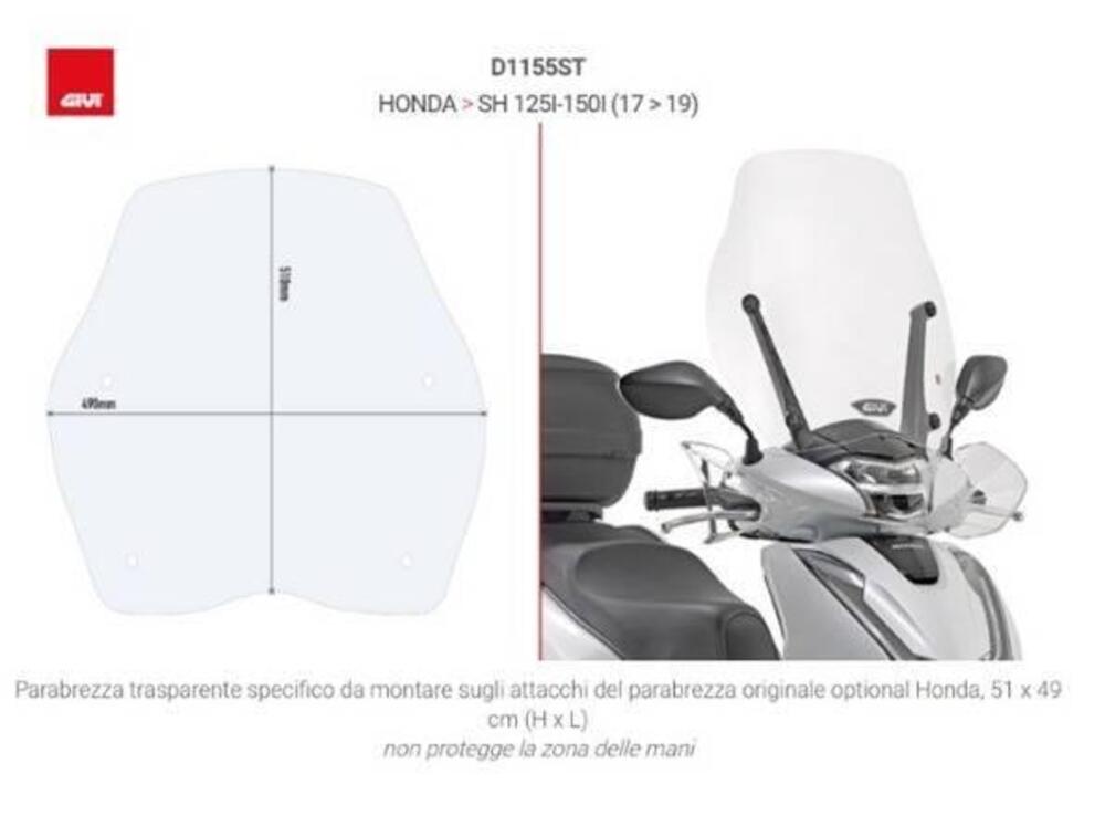 PARABREZZA GIVI PER HONDA SH 125 E 150 CODICE D115