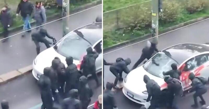 Tesla sotto attacco a Milano, il video dei vandali