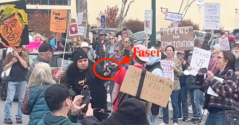 Tesla, la protesta degenera, supporter di Musk usa il Taser [VIDEO]